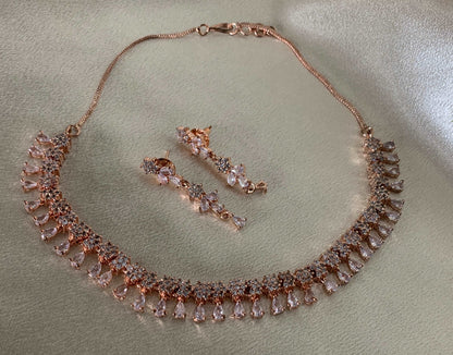 Fiza| American Diamond  Necklace | Rose Gold