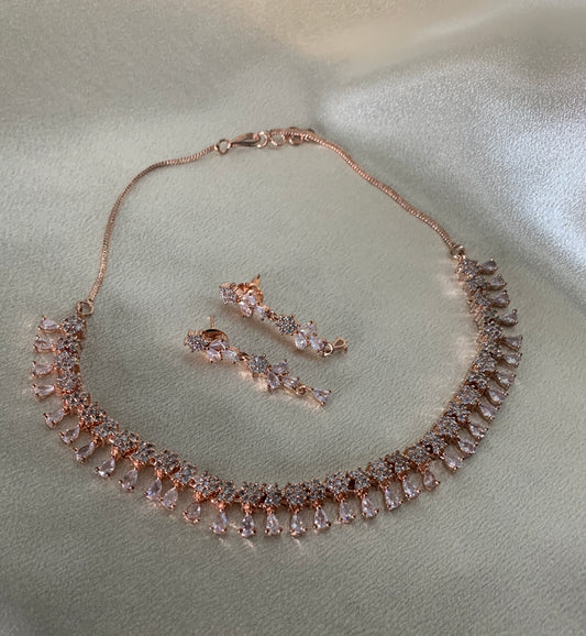 Fiza| American Diamond  Necklace | Rose Gold
