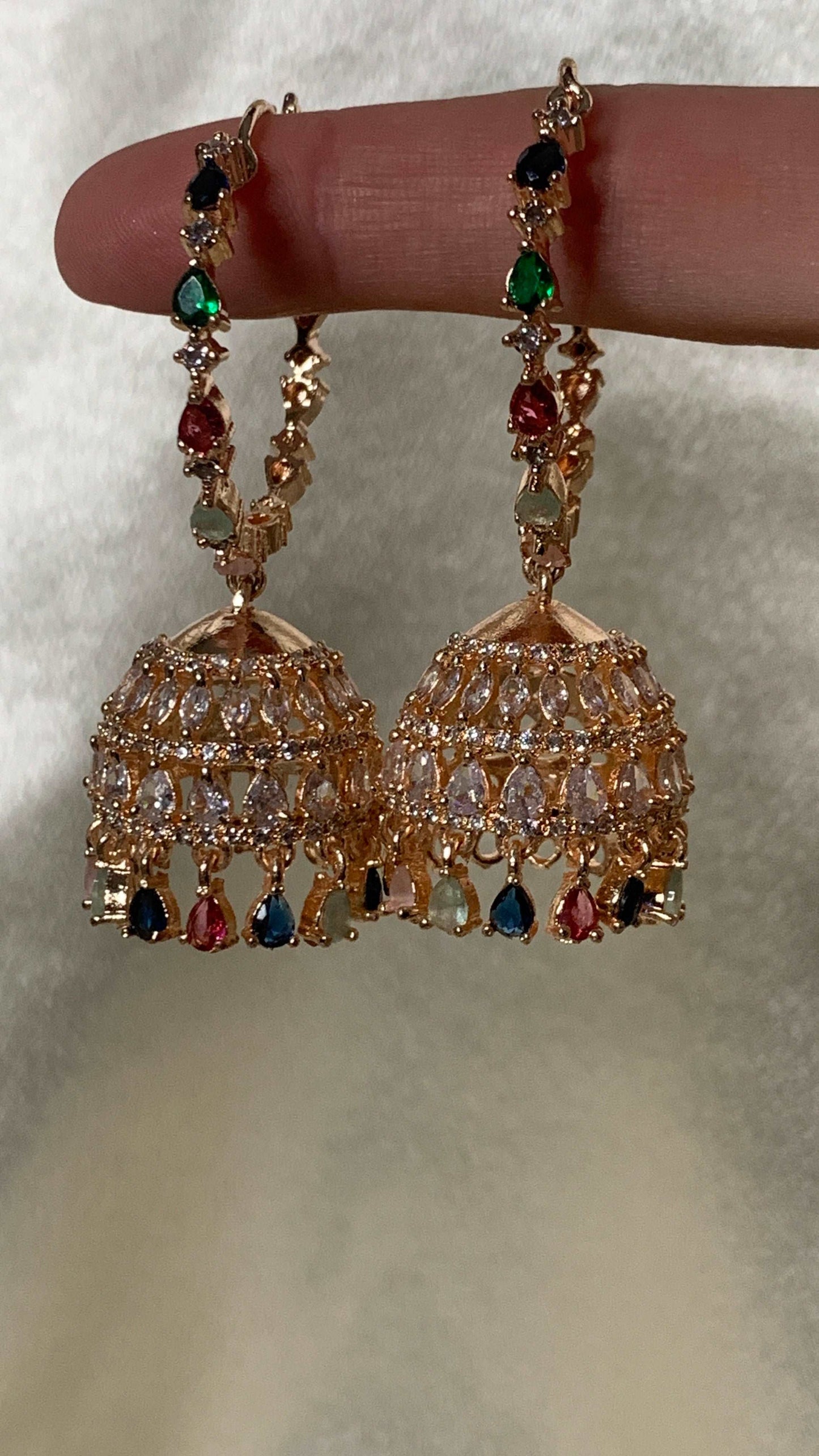 Multi Color Jhumka Set | Rose Gold