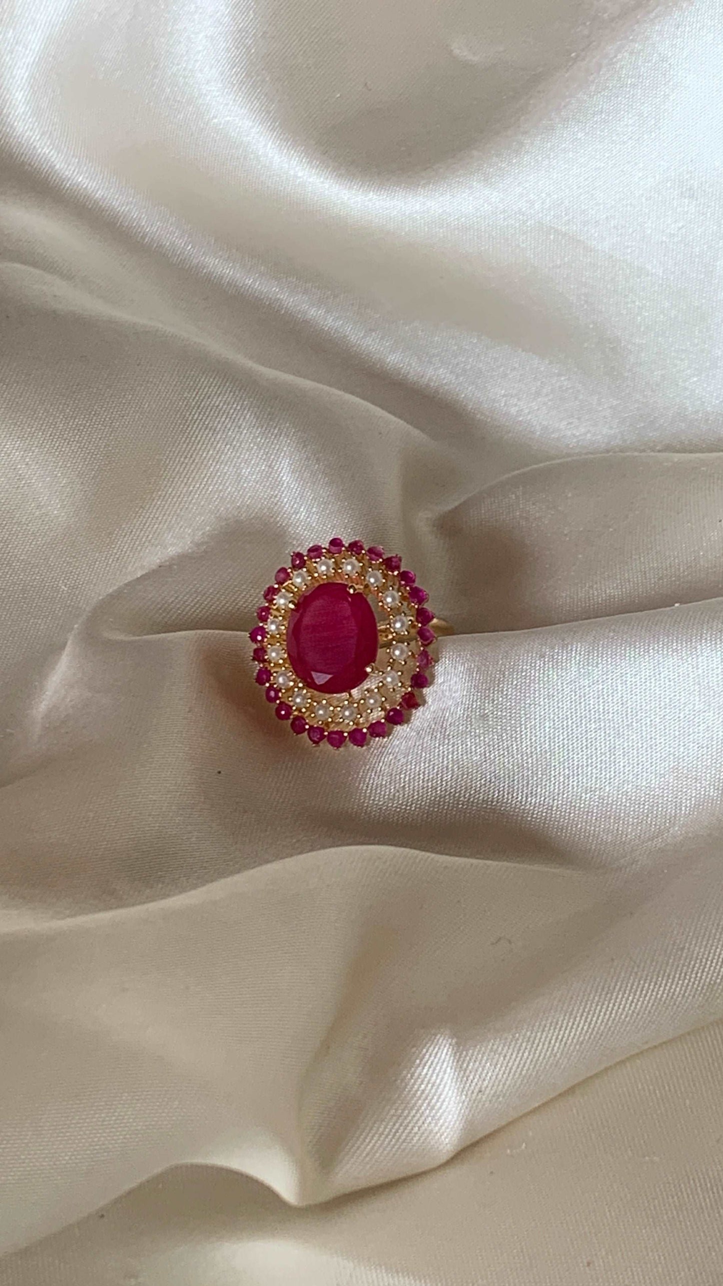 Freshwater Pearl Ring In Ruby