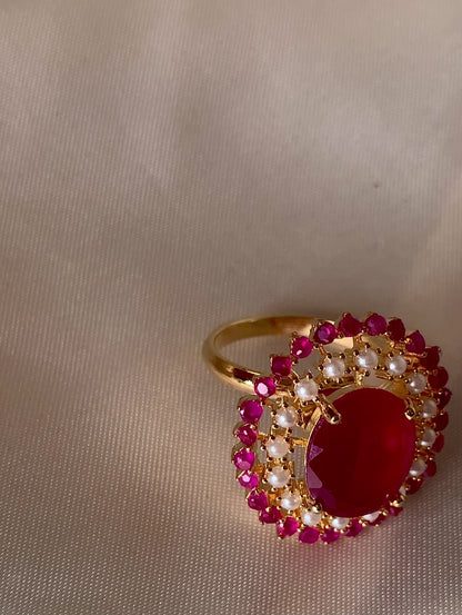 Freshwater Pearl Ring In Ruby